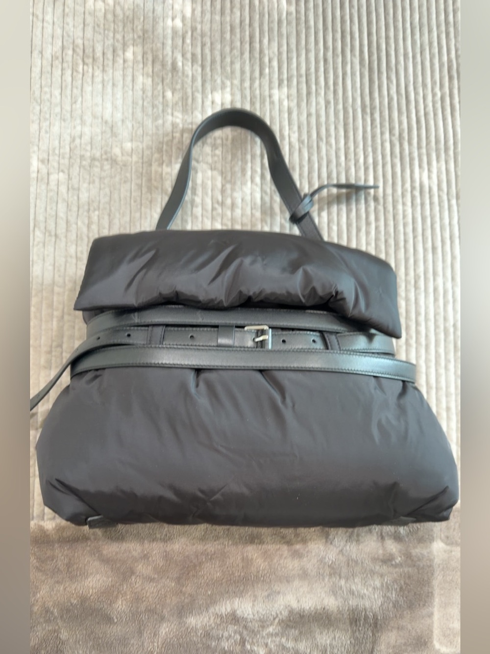 Moschino Men's Black Puffer Tote Bag with Leather Trim